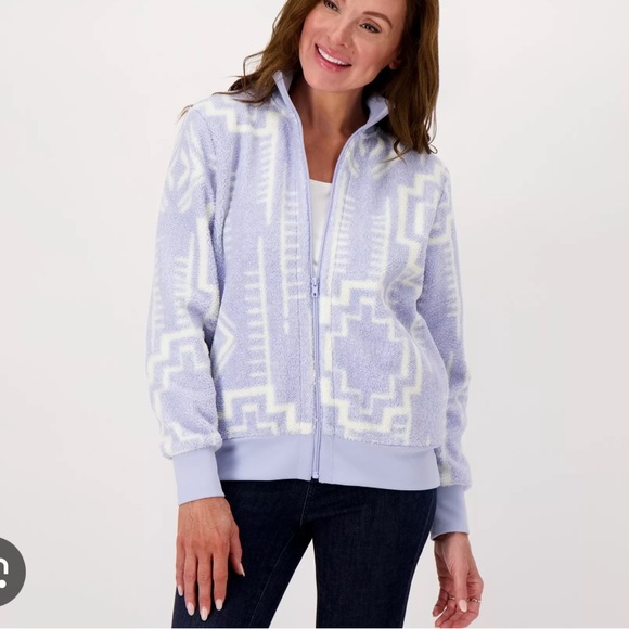 BLUE Susan Graver Women's Top Sweater Sz S Weekend Printed Polar Fleece Blue - Picture 1 of 10